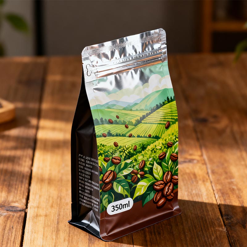 Stående plastpåse för kaffe